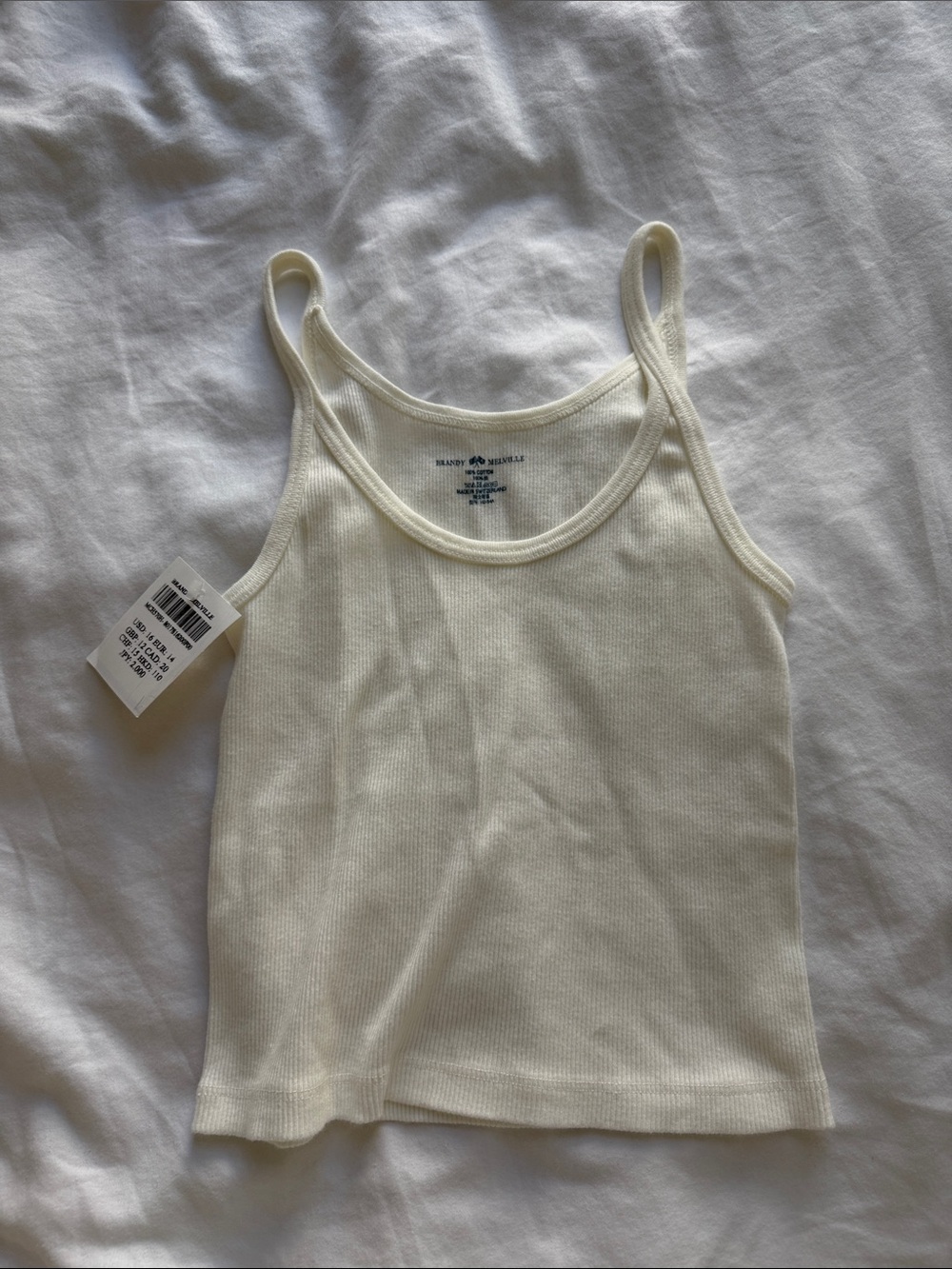 nwt brandy melville basic white ribbed crop tank top cami